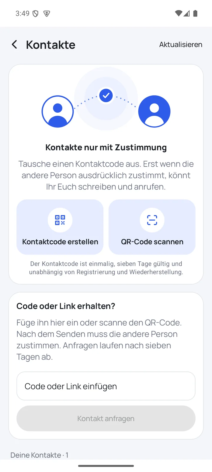 Kontaktseite mit Kontaktcode erstellen und QR-Code scannen
